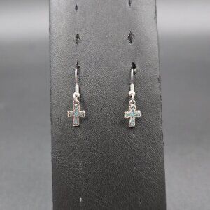 Sterling Silver Religious Turquoise Inlay Cross Earrings A7286
